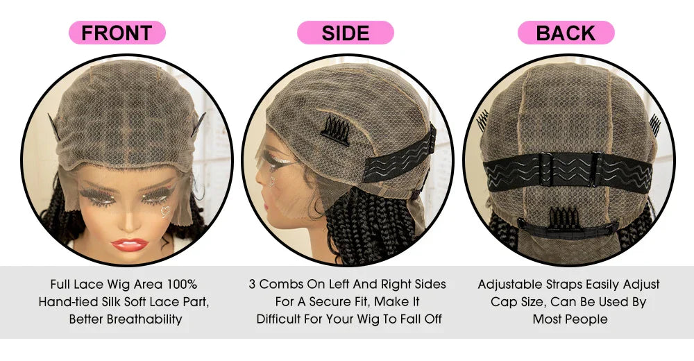 14" Burgundy Box Braids Wig | Full Lace | Kanekalon Fiber | Boho Braids | For Women