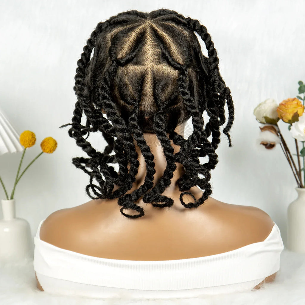 12" Short Box Braided Full Lace Wig | Crochet Braids | Baby Hair | Synthetic Braiding Wig