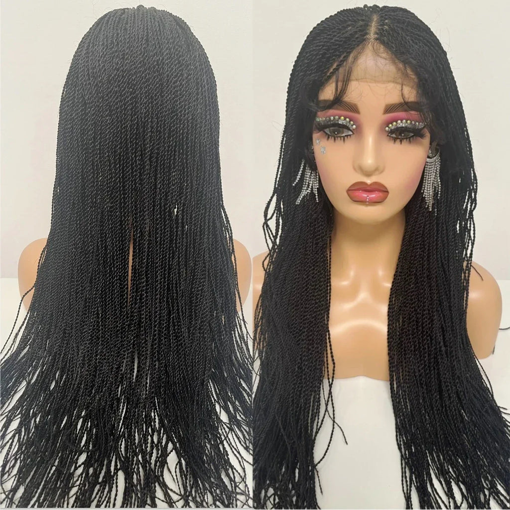 28" Micro Twist Braiding Lace Wig | Senegalese Twist Style | Transparent Lace Front Wig | Kanekalon Hair