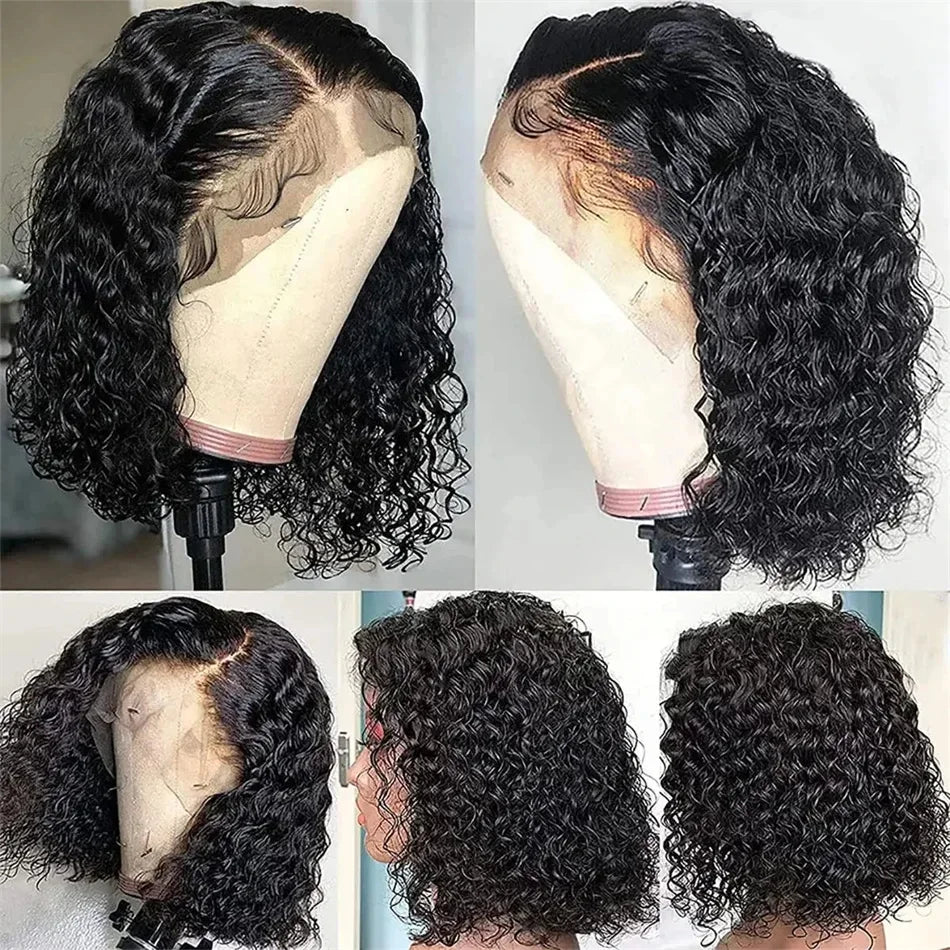 100% Human Hair Loose Deep Wave Short Bob Wig | 14 Inch 200 Density Vietnamese Remy 13x4 Transparent Lace Front Wig