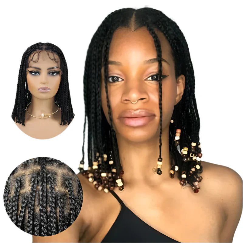 10" Dreadlock Bob Braided Wig | Knotless Cornrows & Box Braids | Full Lace Front | Baby Hair | Synthetic Hair