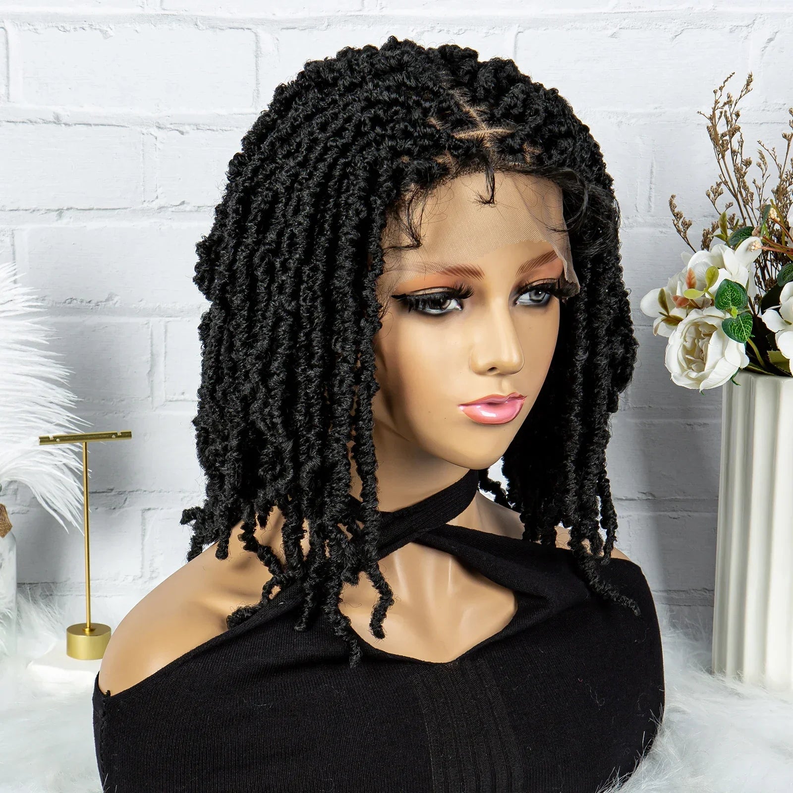 14" Knotless Butterfly Locs Lace Front Wig | Synthetic Dreadlock Braids | Black Women