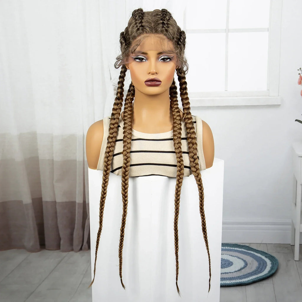 36" Natural Cornrow Braids Wig | Lace Front | Baby Hair | Long Braids