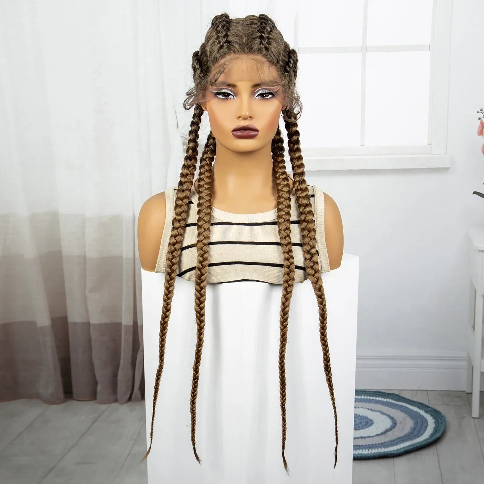 36" Natural Cornrow Braids Wig | Lace Front | Baby Hair | Long Braids