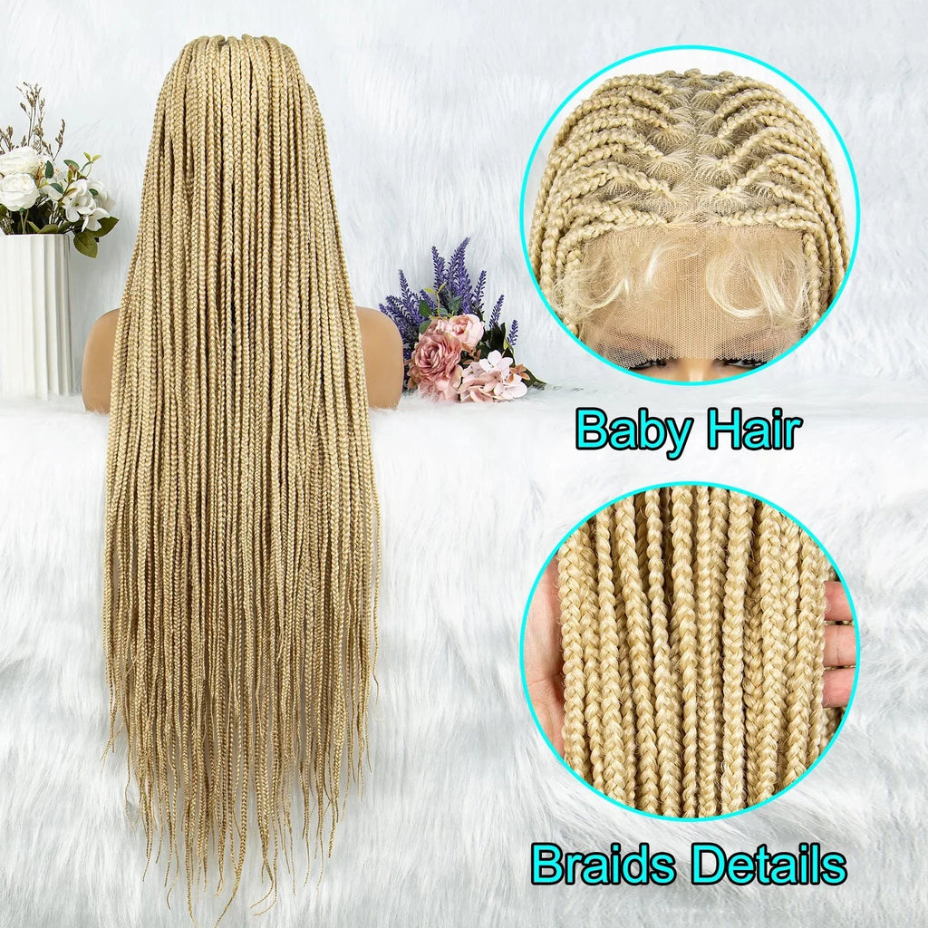 613 Blonde HD Full Lace Braided Wig | Knotless Box & Cornrows | Crochet Braids | Synthetic