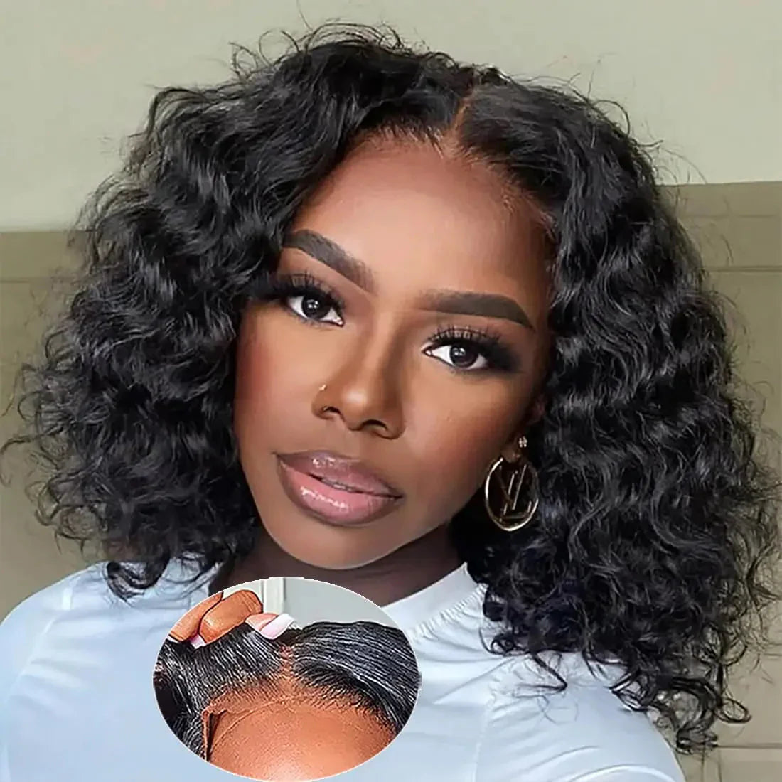 12" Deep Wave Bob Wig | 4x4 Lace Closure Wig | Glueless Virgin Brazilian Human Hair