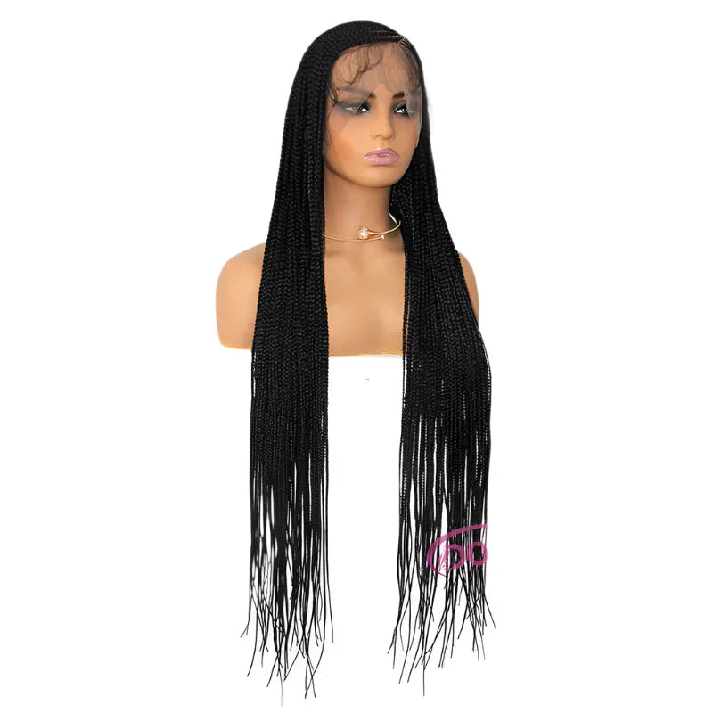 36" Full Lace Box Braids Wig - Double Braided - Synthetic - with Baby Hair - Medium Brown Lace