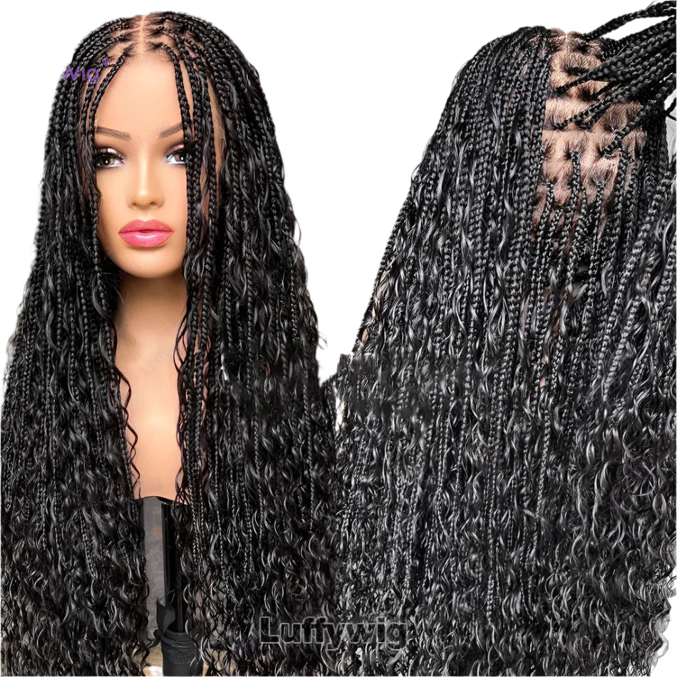 26"+ Boho Knotless Braids Ponytail Wig | HD Full Lace | Human Hair | 300% Density | Baby Hair