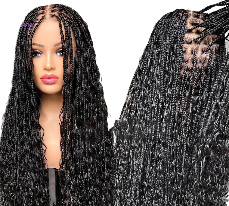 26"+ Boho Knotless Braids Ponytail Wig | HD Full Lace | Human Hair | 300% Density | Baby Hair
