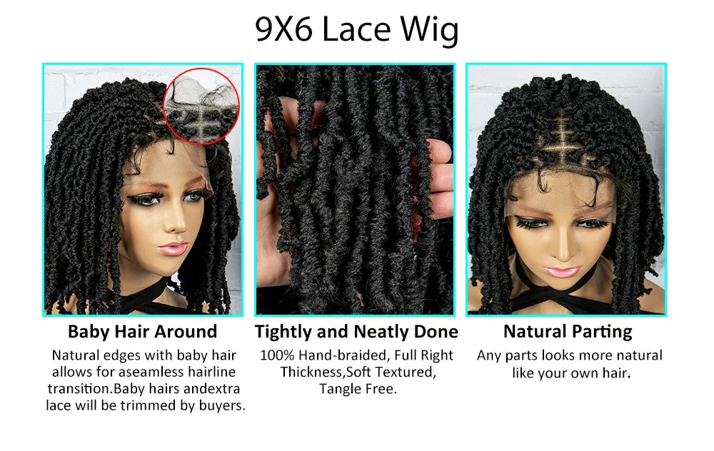 14" Knotless Butterfly Locs Lace Front Wig | Synthetic Dreadlock Braids | Black Women