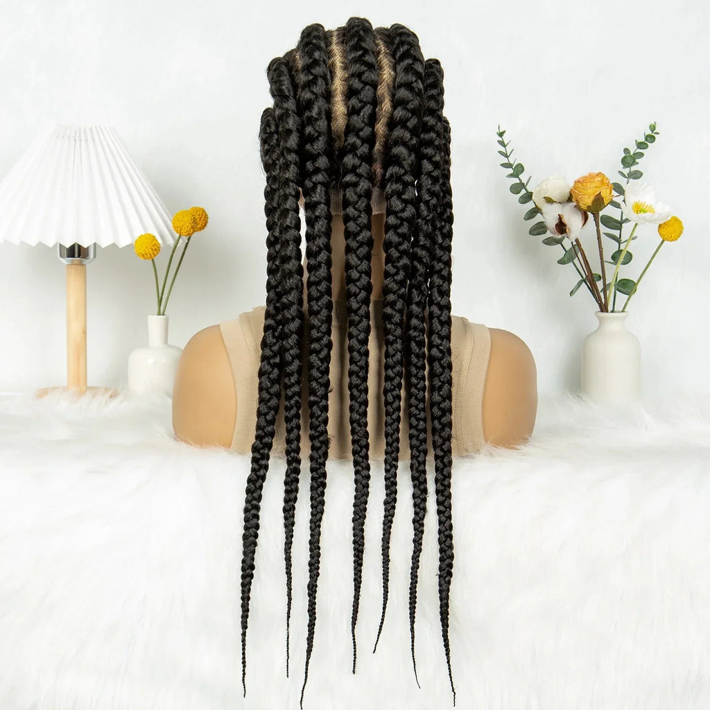 24" Orange Highlight Cornrow Braided Wig | Full Lace Synthetic Wig for Black Women | High-Temp Fiber | Daily Wear