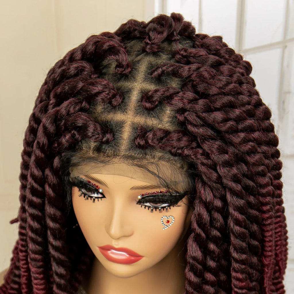16 Inch Brown Twisted Braided Bob Wig | Full Lace | Kanekalon Fiber | For Black Women
