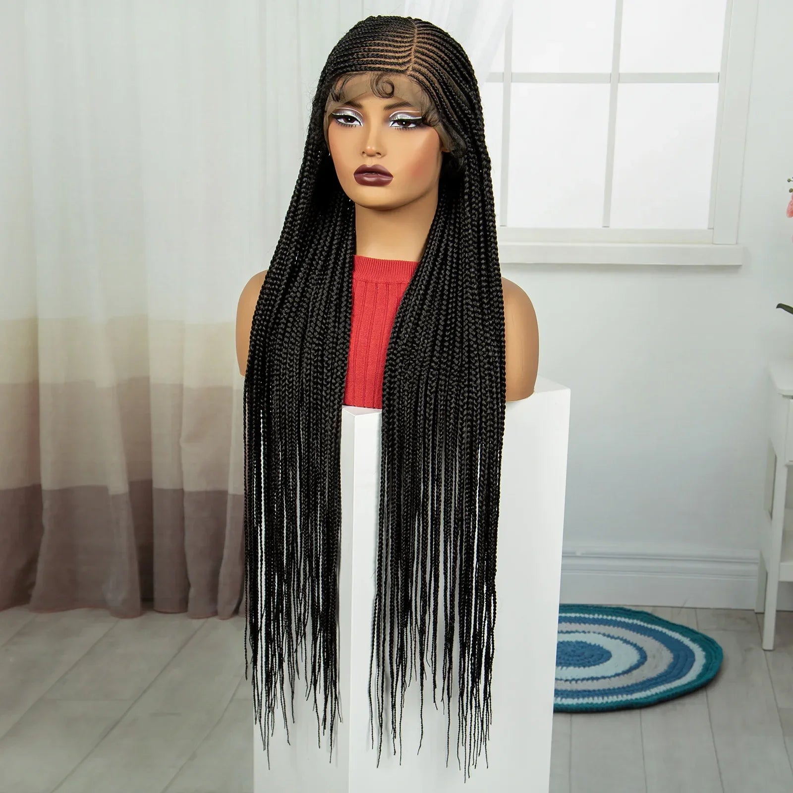 36" Cornrow Braided Full Lace Frontal Wig | Knotless Braids | Synthetic Braided Wig with Baby Hair for Black Women