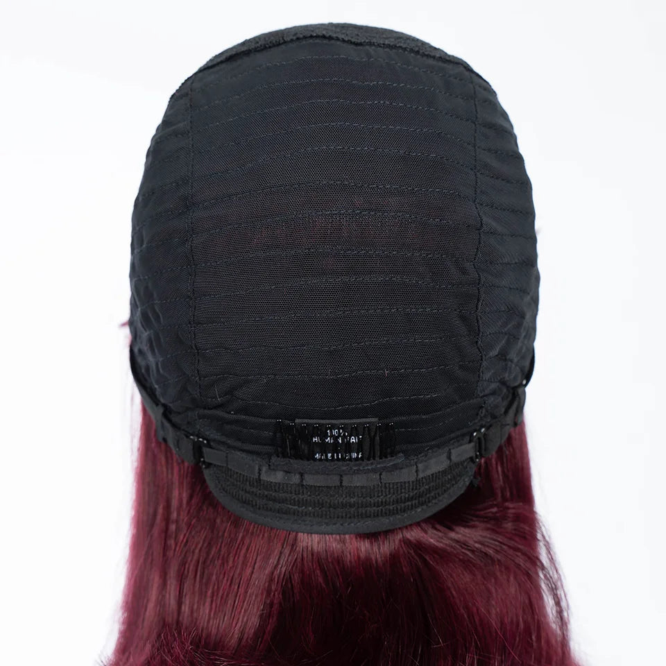 99J Burgundy Short Straight Bob Wig with Bangs | Full Machine Made Human Hair