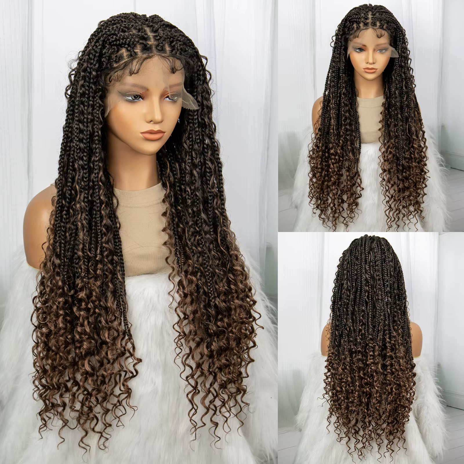32" Boho Knotless Braided Wig | Bohemian Box Braids | Lace Front Wig with Baby Hair | Synthetic Hair