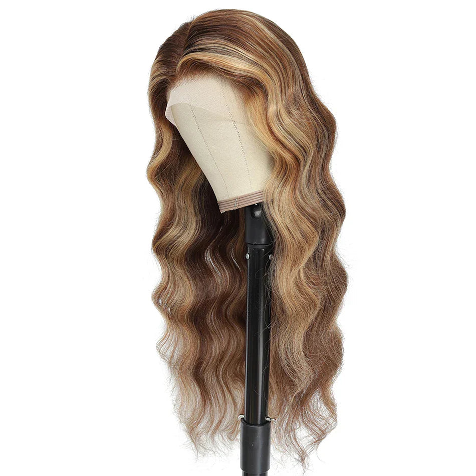 180% Density Ombre Highlight Body Wave Human Hair Wig | HD Transparent Lace Front