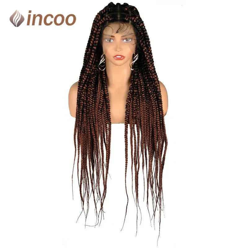 36" Knotless Square Box Braids Wig | Full Lace Frontal | Baby Hair | Afro Women
