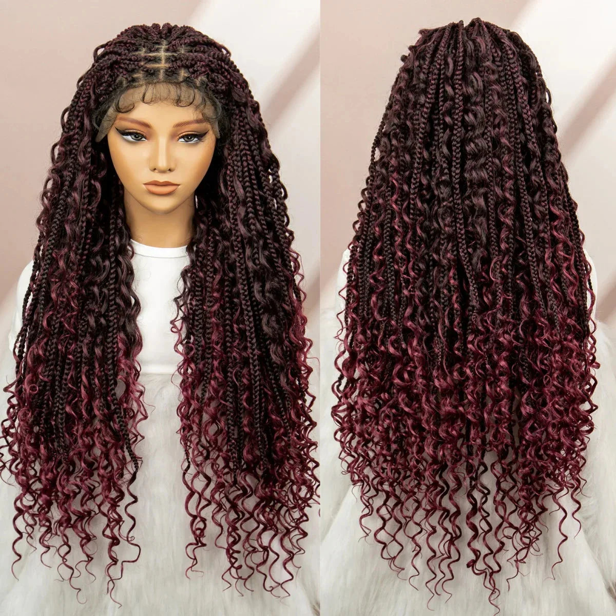 32" Boho Knotless Box Braids Wig | Lace Front | Baby Hair | Black Women