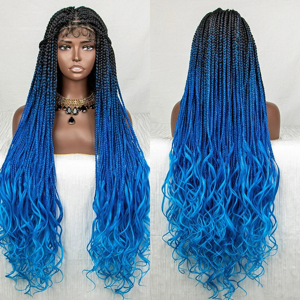 36" Water Wave Braided Wig | Lace Front | Baby Hair | Long Braids