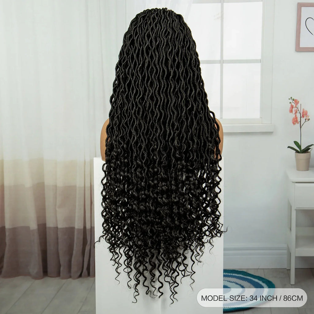 32" Water Wave Dreadlocks & Knotless Braids Wig | Lace Front | Baby Hair
