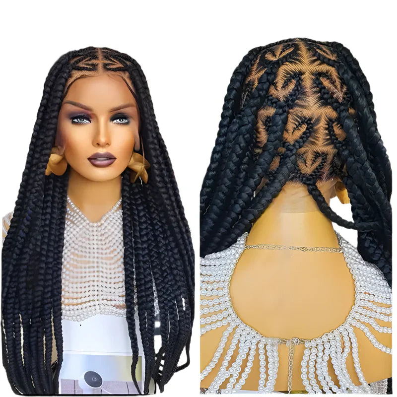 36" Heart Box Braids Lace Wig | Full Lace Cornrow Braids | Synthetic Braided Wig for Black Women | Clearance