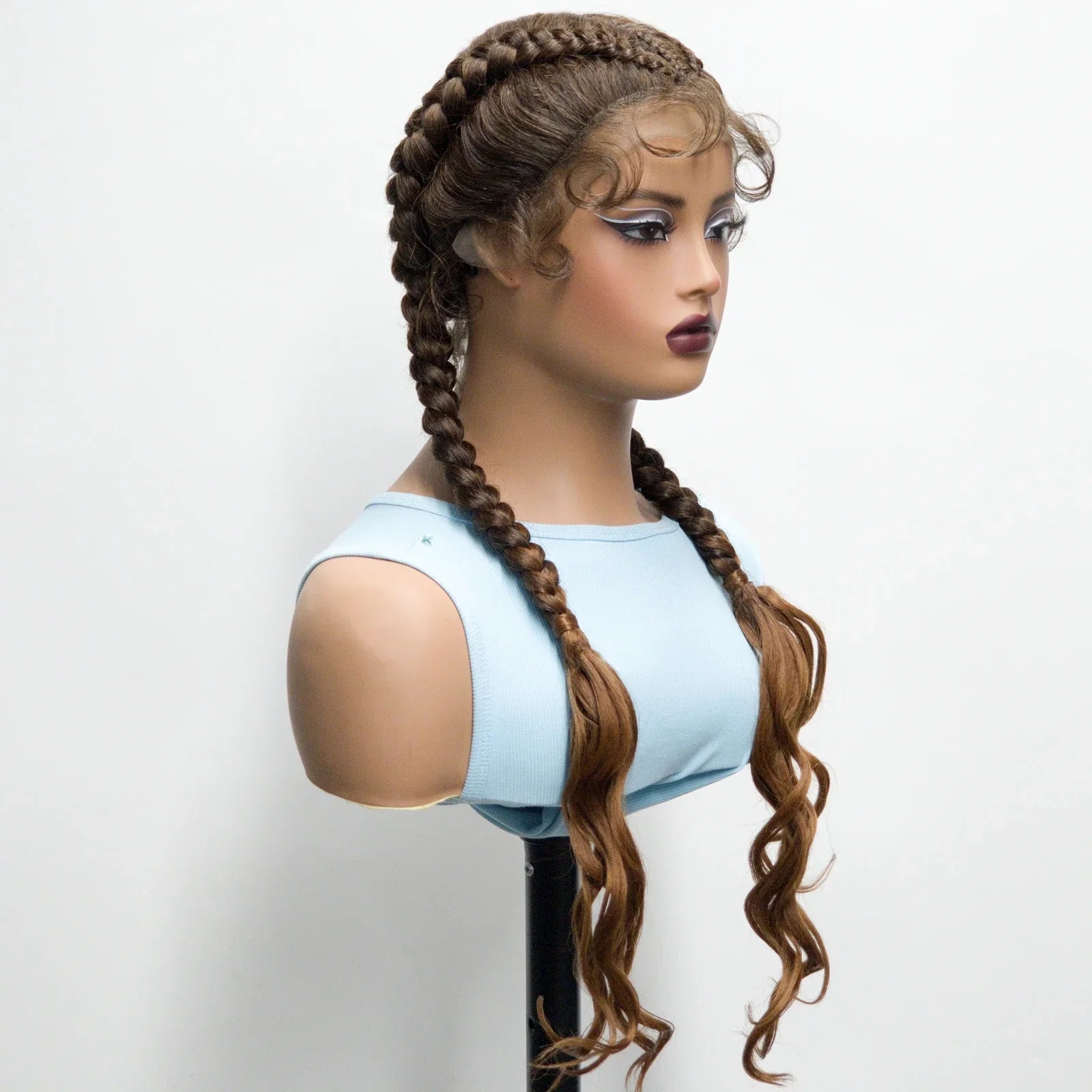 34" Ombre Twist Braided Lace Wig | Curly Ends | Baby Hair | Synthetic Braids | Black Women