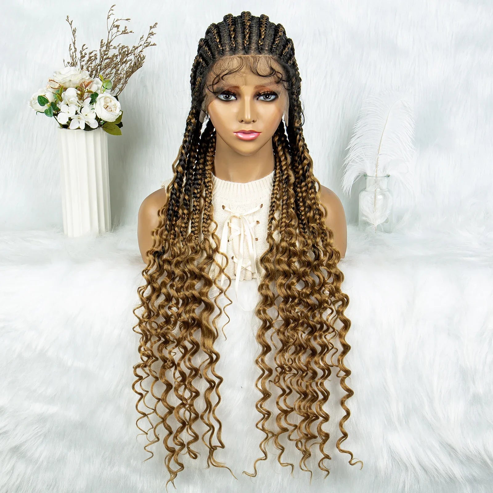 2024 KIMA Cornrow Water Wavy Braided Full Lace Wig with Baby Hair | Synthetic African Braid Lace Front Wig
