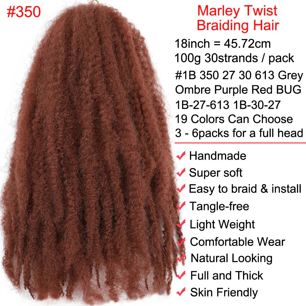 18" Marley Twist Braiding Hair | Crochet Braids | Afro Twist Kinky Hair Extensions | Ombre Colors | 30 Strands/Pack