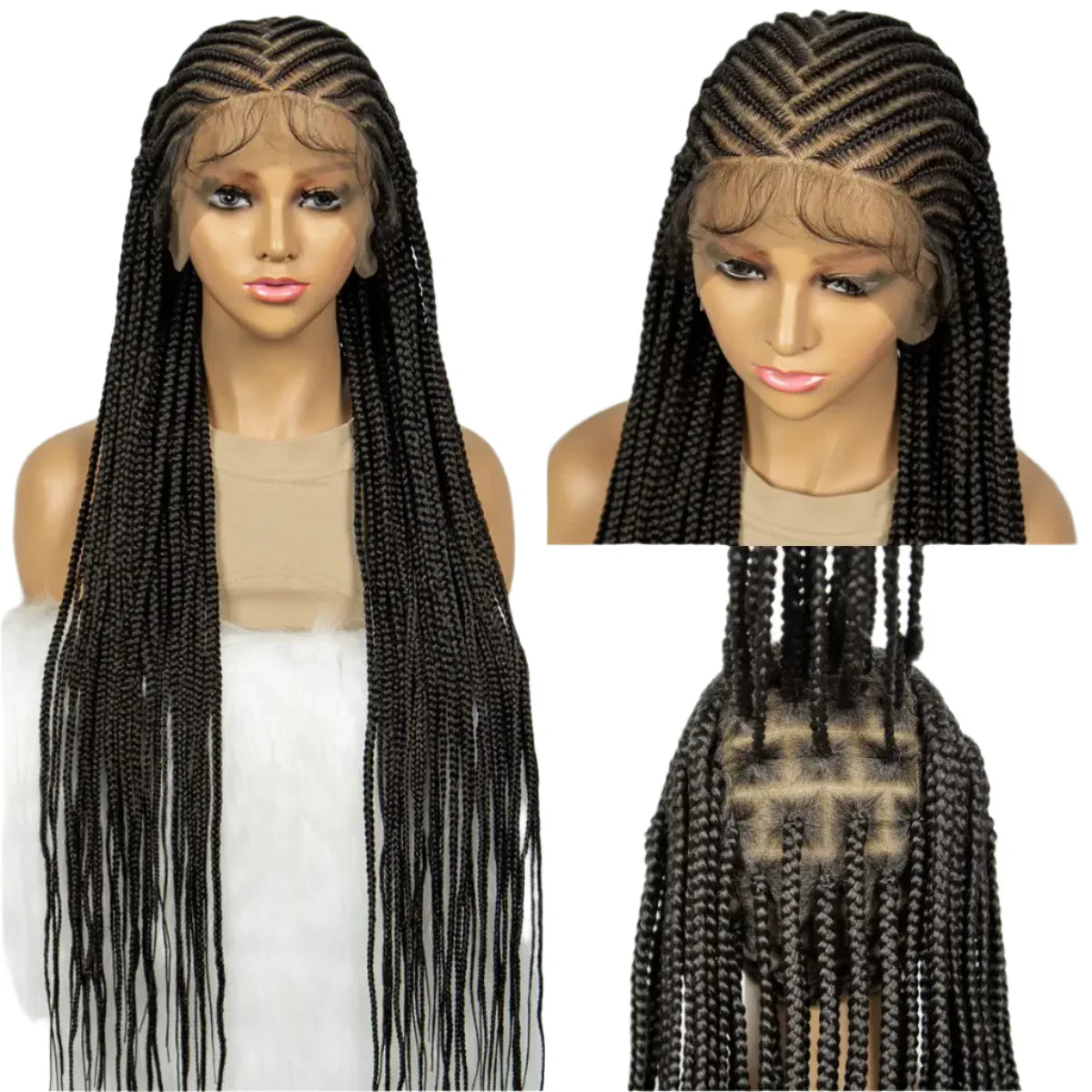 36" Cornrow Braided Full Lace Wig | Knotless Box Braids | Baby Hair | Synthetic Braiding Wig for Black Women