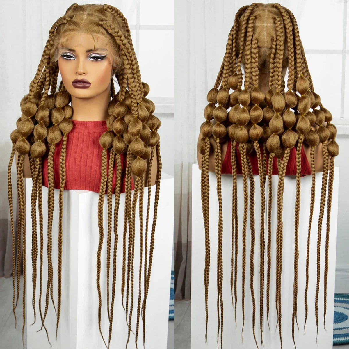 40" Blonde Knotless Bantu Braids Wig | Handmade Full Lace | Baby Hair