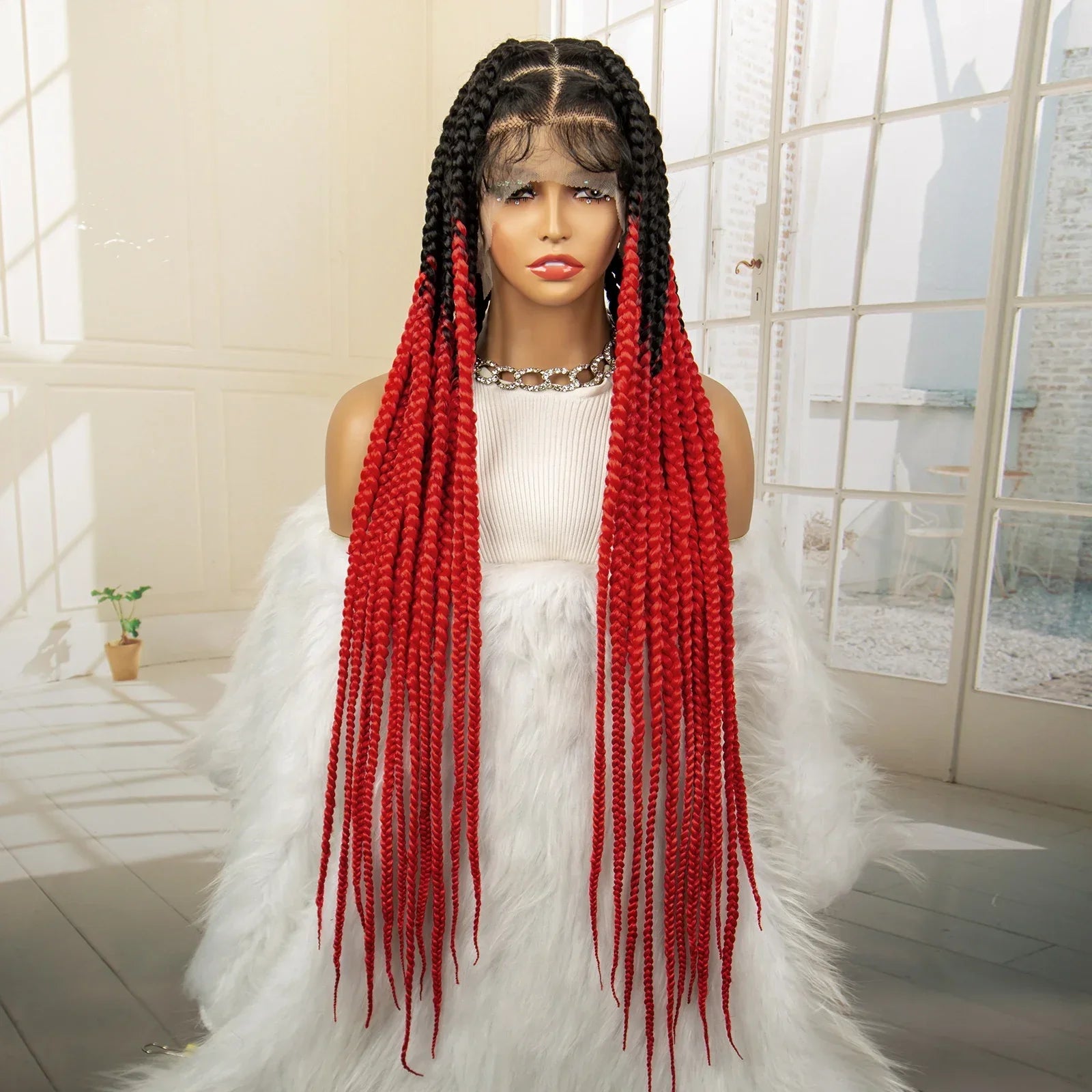 36" Big Knotless Box Braided Full Lace Wig | Cornrow Braiding Wig | Baby Hair | Synthetic Braids | For Women