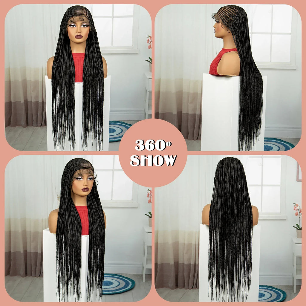 36" Cornrow Braided Full Lace Frontal Wig | Knotless Braids | Synthetic Braided Wig with Baby Hair for Black Women