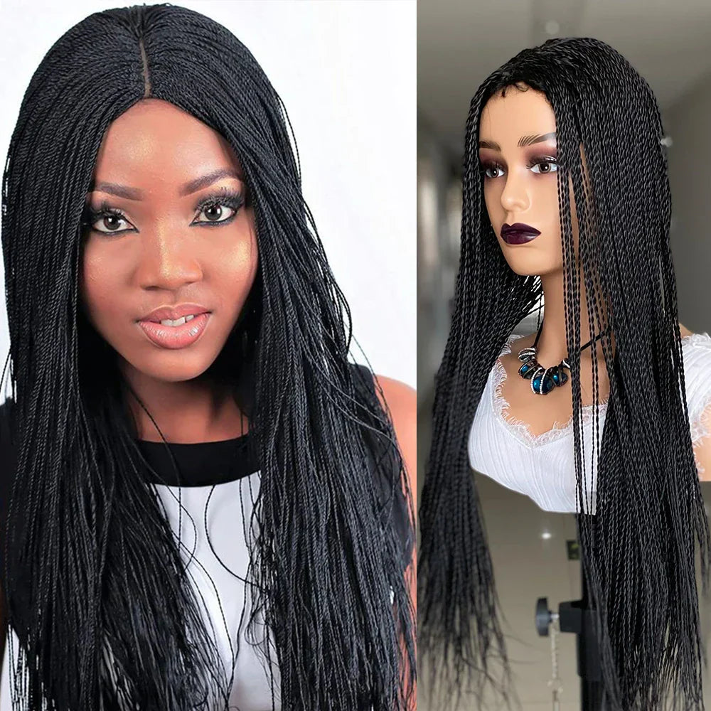 30" Long 2 Twist Box Braids Wig | Micro Braids | Fake Scalp | Synthetic | With Baby Hair | For Black Women