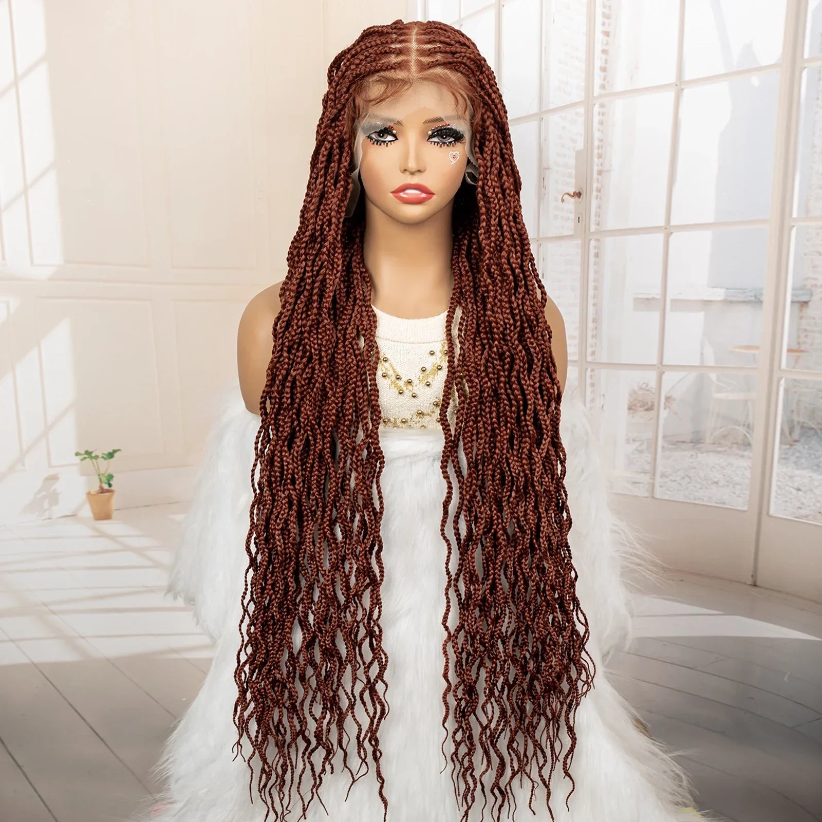 36" HD Full Lace Box Braided Wig | Ginger Color #350 | Lace Frontal Braids | Baby Hair | Synthetic Hair Wig