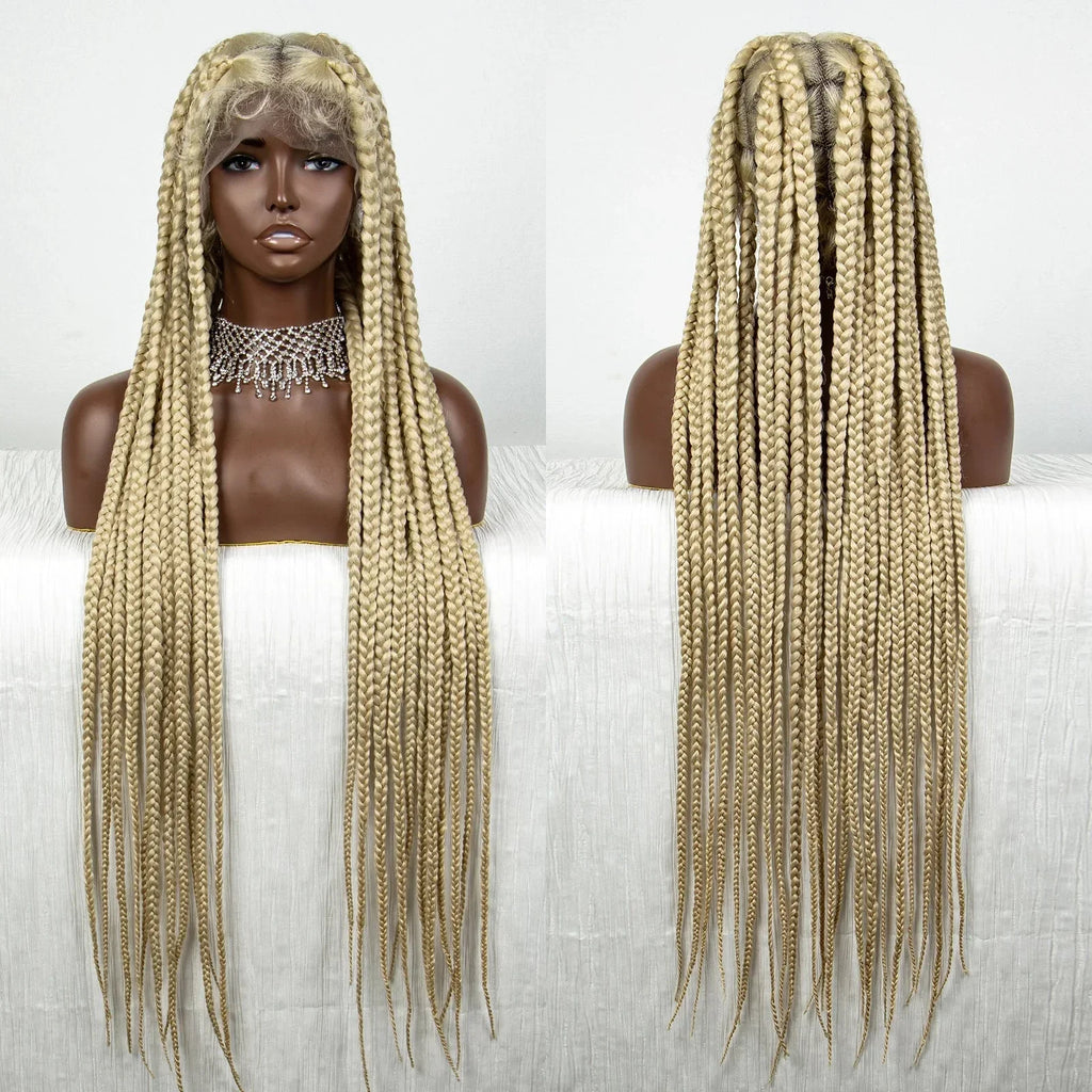 36" Purple Knotless Box Braids Wig | Transparent Full Lace | Baby Hair | Synthetic