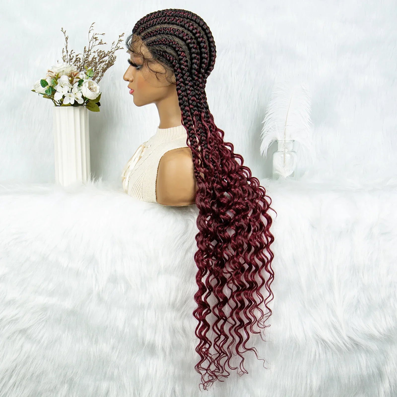 2024 KIMA Cornrow Water Wavy Braided Full Lace Wig with Baby Hair | Synthetic African Braid Lace Front Wig