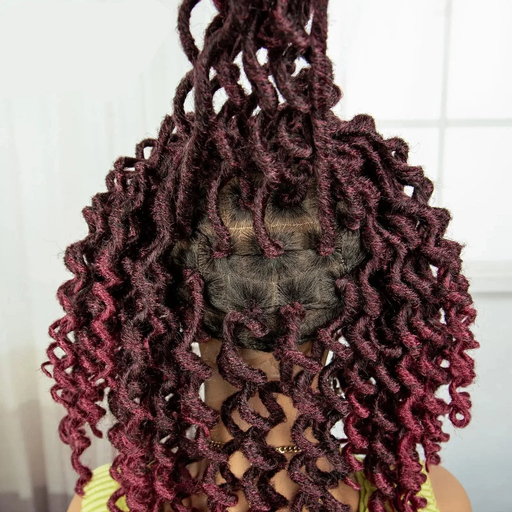 99J Burgundy Faux Locs Full Lace Wig | Baby Hair | Transparent Lace Front | Crochet Braids | Black Women