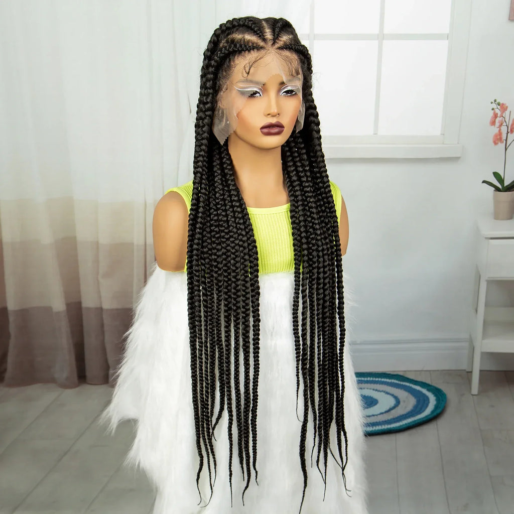 38" Cornrow Knotless Braids Wig | Full Lace | Baby Hair | Long Braids