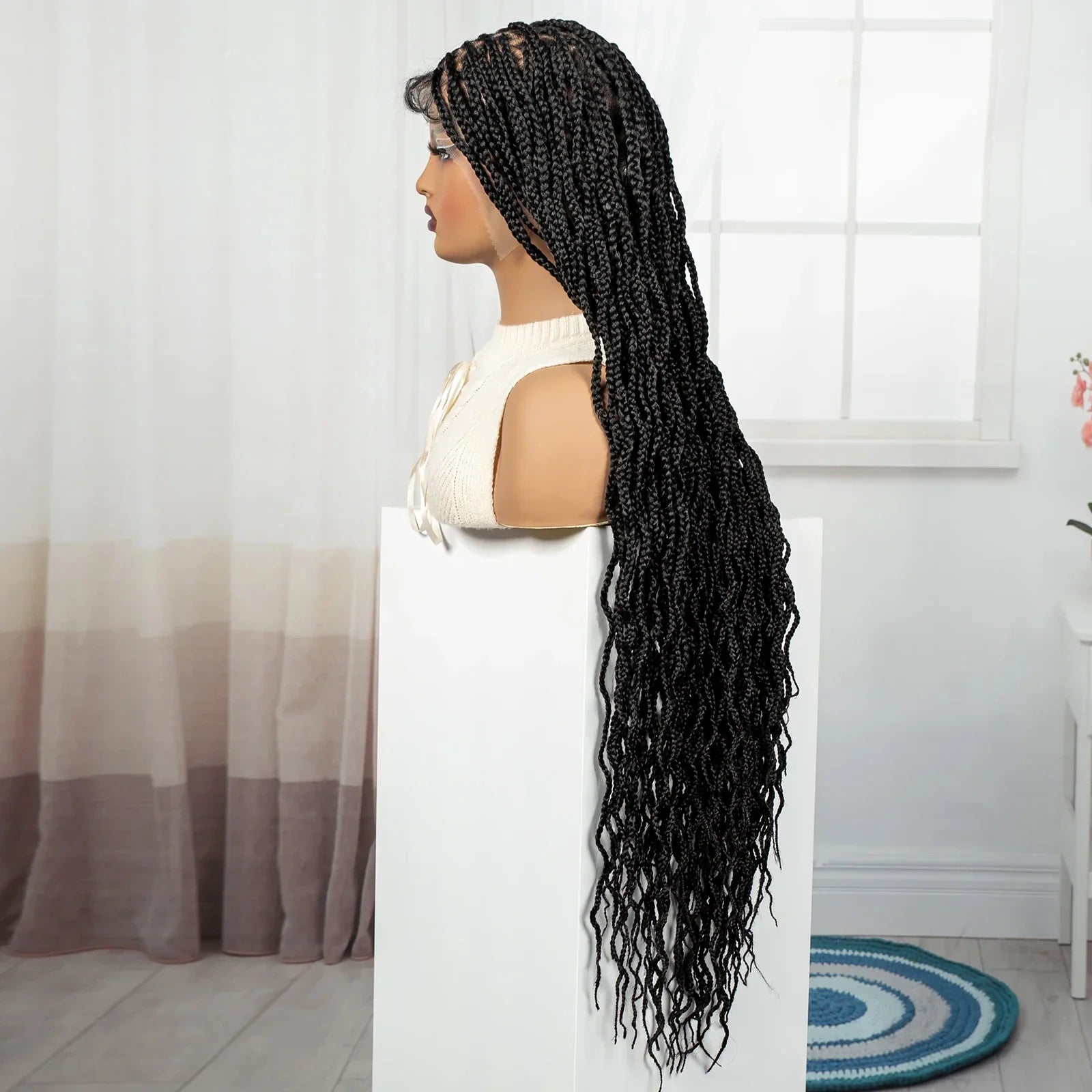 36" Boho Box Braids Wig with Curly Accents | HD Full Lace | Baby Hair