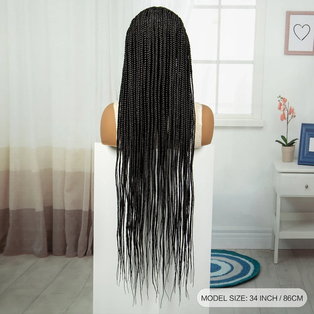 36 Inch Full Lace Braided Wig - Handmade Cornrow Braids with Baby Hair - Synthetic Lace Front Braided Wig for Black Women