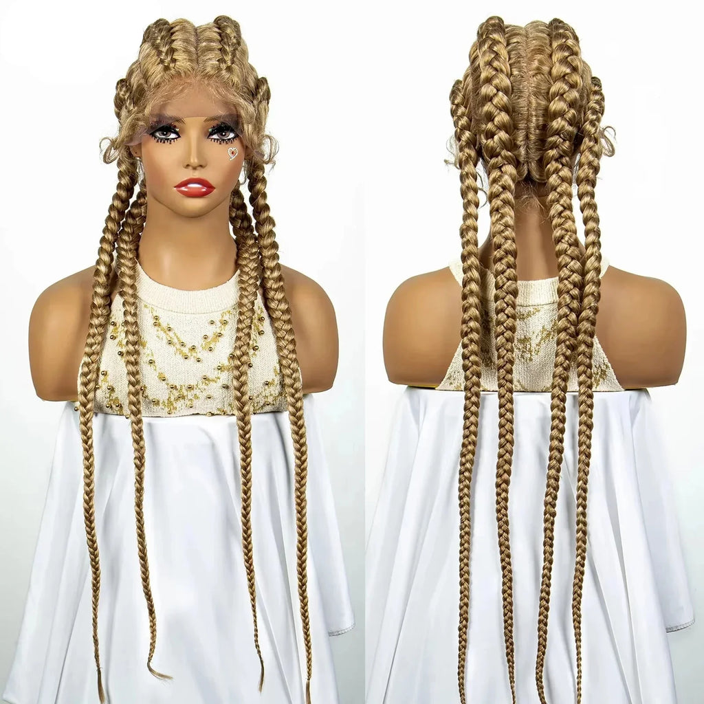 36" 27/613 Blonde Cornrow Braided Wig | Lace Frontal Box Braids | Synthetic Wig with Baby Hair for Black Women