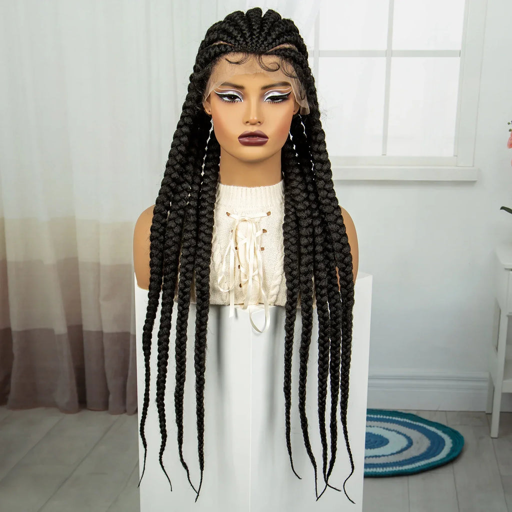36" Cornrow Knotless Braids Wig | Full Lace Frontal | Baby Hair | Cosplay