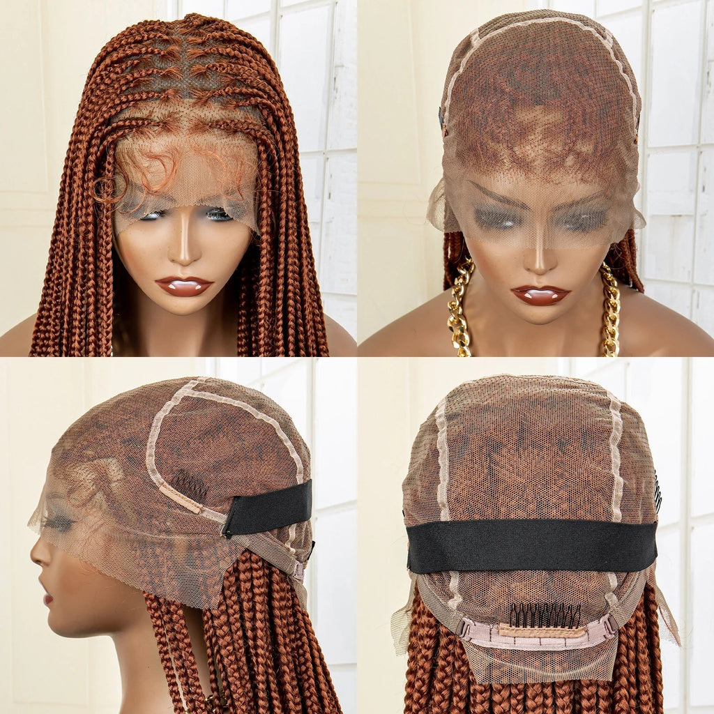 36" 613 Full Lace Knotless Box Braided Wig | Transparent HD Lace | Baby Hair | Synthetic Wig for Black Women