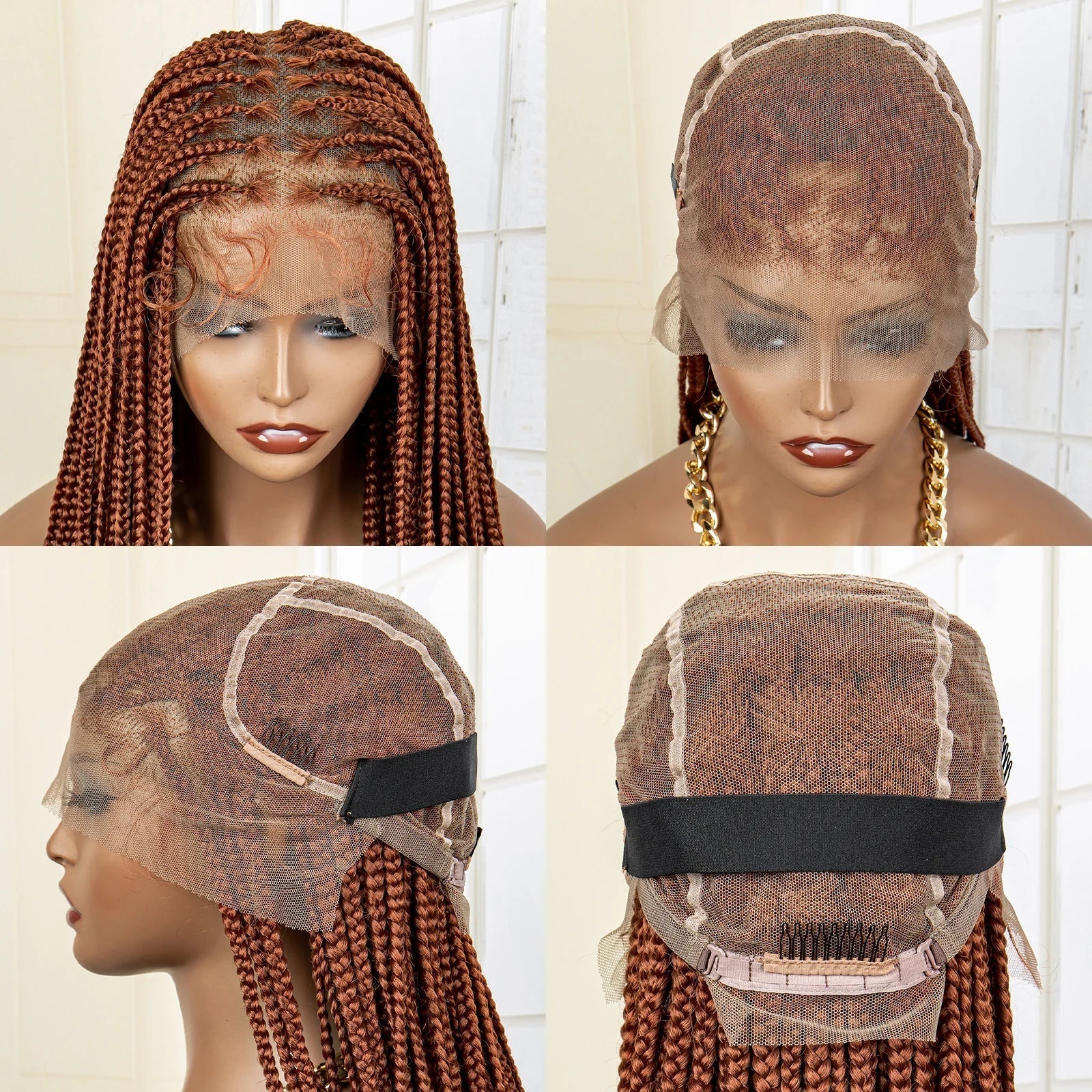 36" 613 Full Lace Knotless Box Braided Wig | Transparent HD Lace | Baby Hair | Synthetic Wig for Black Women