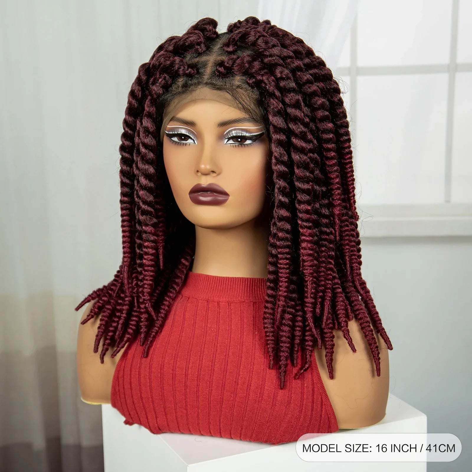 16" Knotless Box Twist Braids Wig | Full Lace | Baby Hair