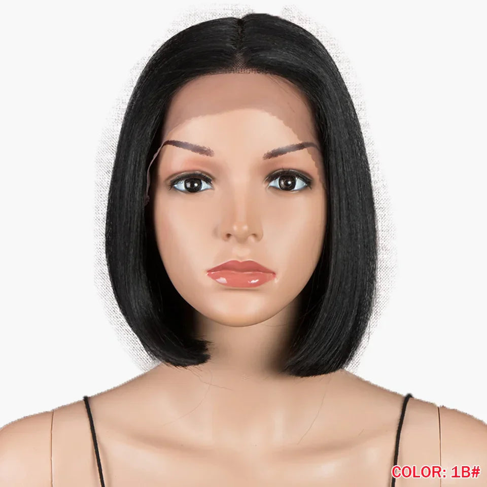 10 Inch Ombre Brown Straight Short Bob Wig | Synthetic Lace Front Wigs for Women (Heat Resistant Fiber, Cosplay & Daily Use)