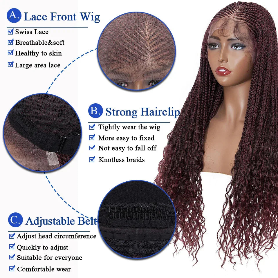 28" Knotless Box Braids Wig | Long | Lace Front | With Baby Hair | Afro Brazilian Style