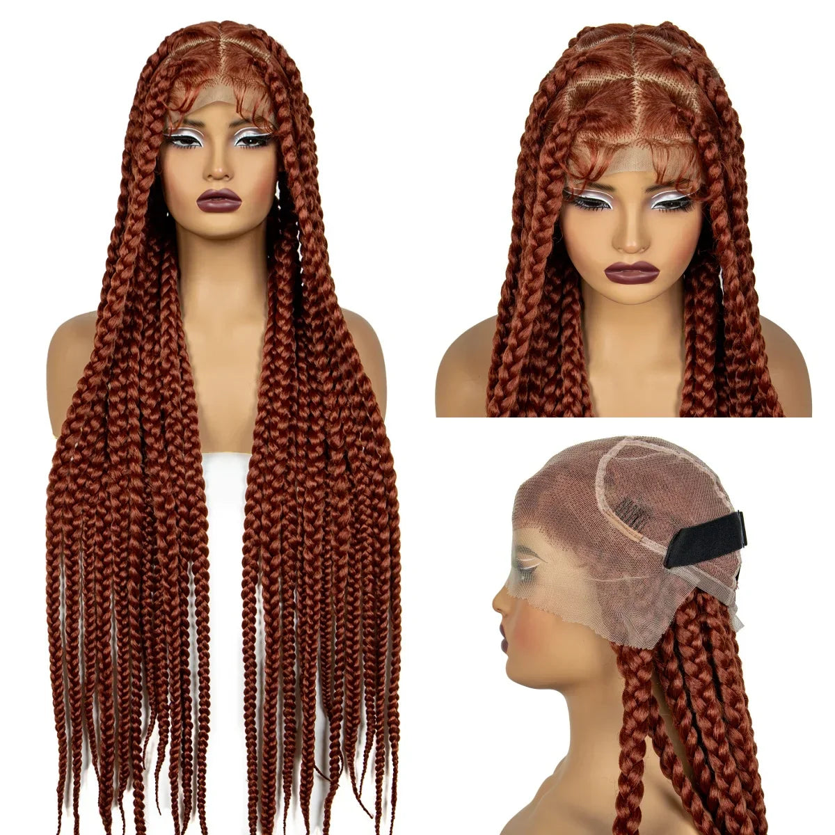 36" Orange Knotless Box Braids Wig | Transparent Full Lace | Baby Hair