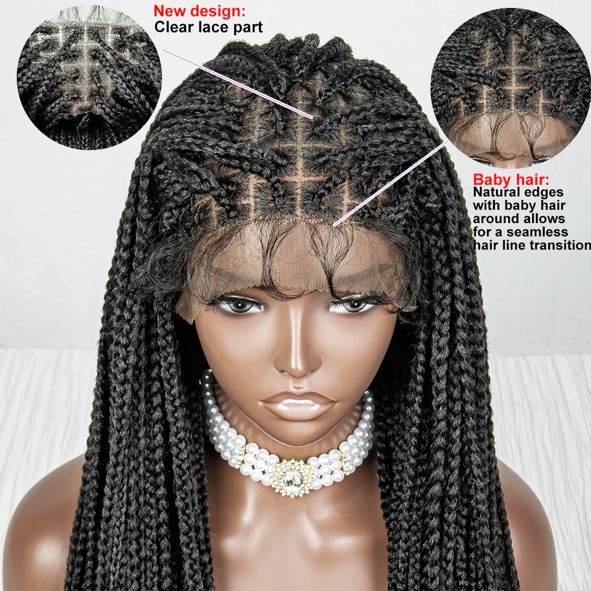 36" Water Wave Braided Wig | Lace Front | Baby Hair | Long Braids
