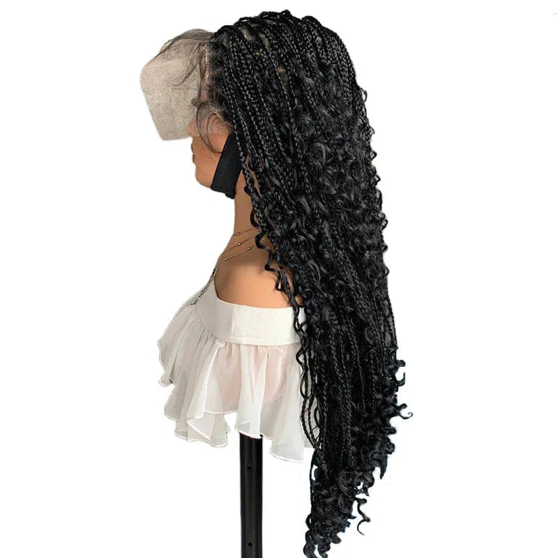 22" Curly End Box Braided Full Lace Front Wig | Goddess Locs | Bohemian Braids | Synthetic Wig